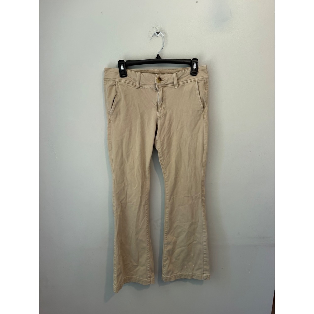 American Eagle Super Stretch Khaki Pants Tan Flare Bootcut Size 10 Short Womens